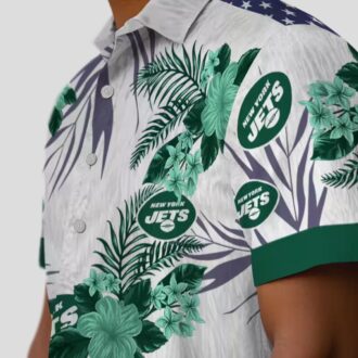 NFL New York Jets Patriotic Hawaiian Shirt - Hibiscus Green White Print