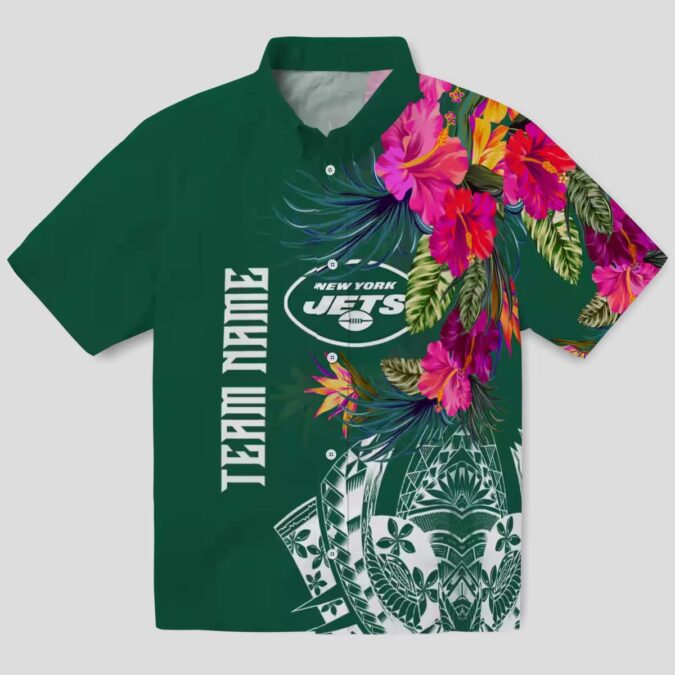 NFL New York Jets Polynesian Green Green Shirt, Floral Hawaiian Style for Football Fans