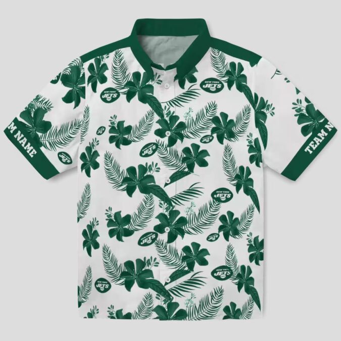 Personalized NFL New York Jets Hawaiian Shirt, Tropical Botanical White Fan Wear