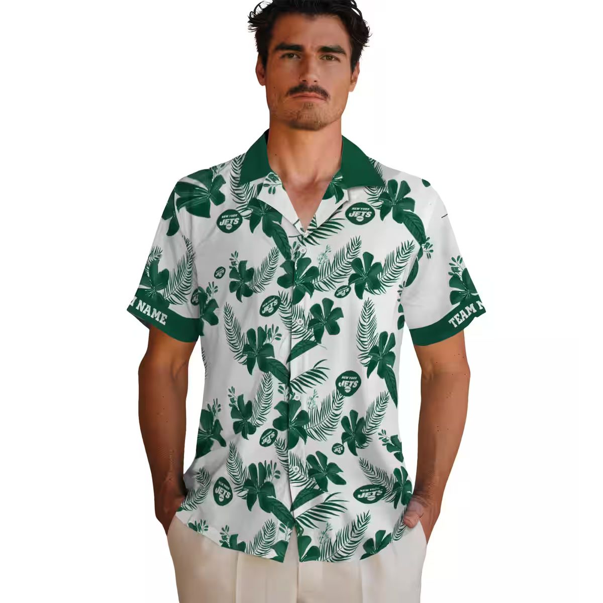 Personalized NFL New York Jets Hawaiian Shirt, Tropical Botanical White Fan Wear