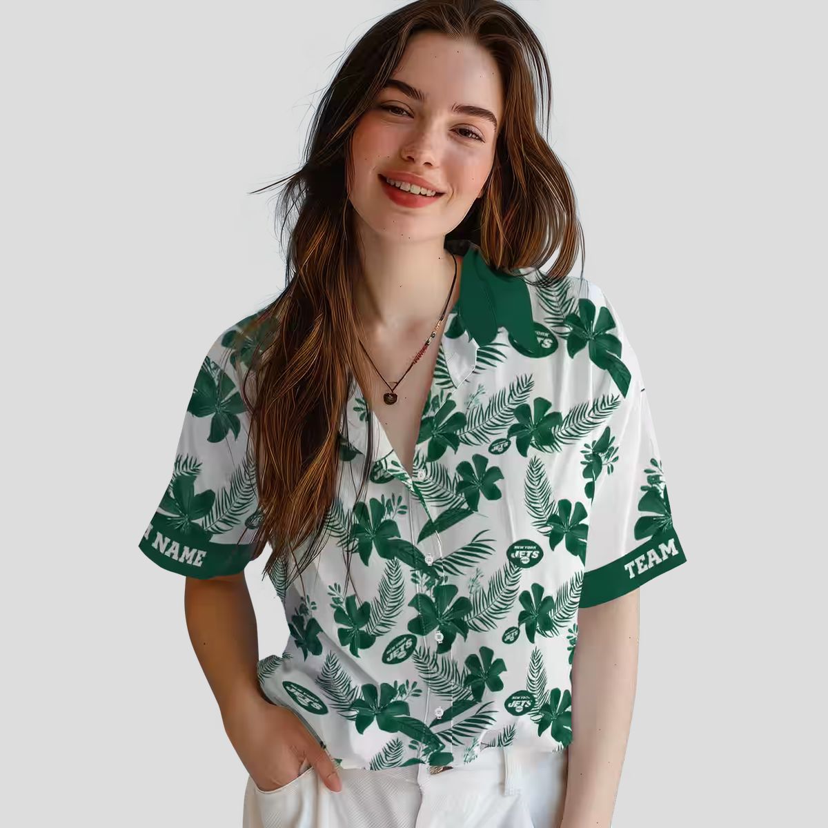 Personalized NFL New York Jets Hawaiian Shirt, Tropical Botanical White Fan Wear
