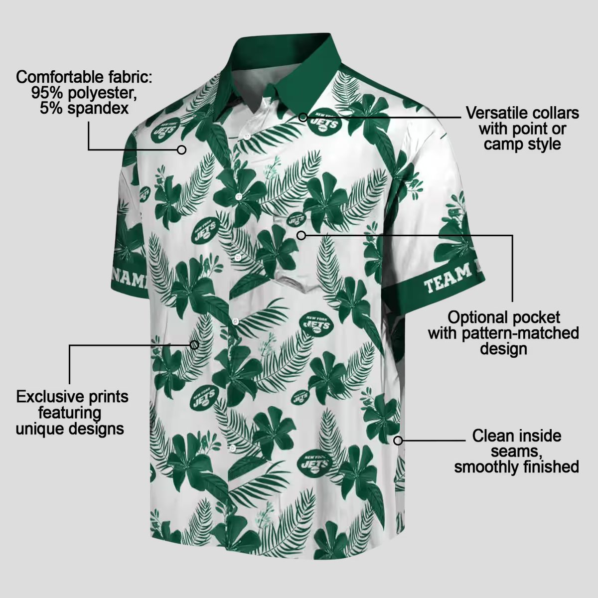 Personalized NFL New York Jets Hawaiian Shirt, Tropical Botanical White Fan Wear