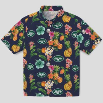 Tropical New York Jets Aloha Hawaiian Shirt, Navy Blue Hibiscus NFL Apparel