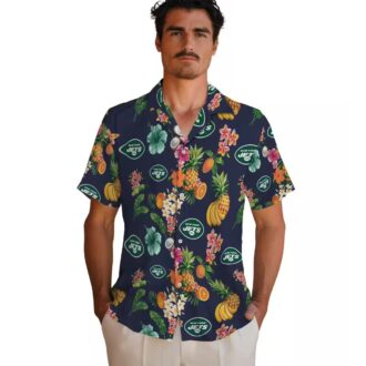 Tropical New York Jets Aloha Hawaiian Shirt, Navy Blue Hibiscus NFL Apparel
