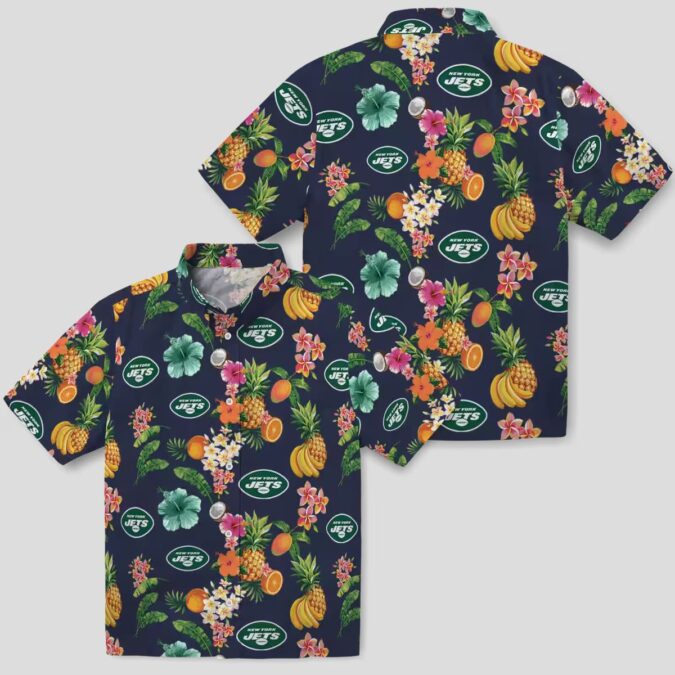 Tropical New York Jets Aloha Hawaiian Shirt, Navy Blue Hibiscus NFL Apparel