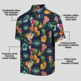 Tropical New York Jets Aloha Hawaiian Shirt, Navy Blue Hibiscus NFL Apparel