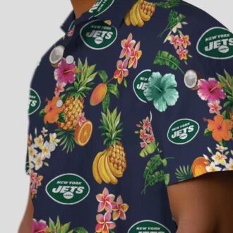 Tropical New York Jets Aloha Hawaiian Shirt, Navy Blue Hibiscus NFL Apparel