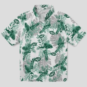 Tropical New York Jets Green White Hawaiian Shirt, Beach Vacation Football Fan Apparel