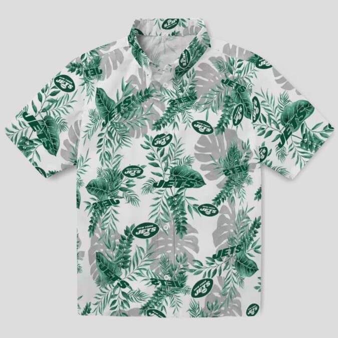 Tropical New York Jets Green White Hawaiian Shirt, Beach Vacation Football Fan Apparel