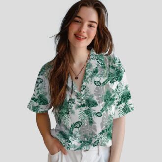 Tropical New York Jets Green White Hawaiian Shirt, Beach Vacation Football Fan Apparel