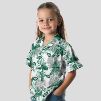 Tropical New York Jets Green White Hawaiian Shirt, Beach Vacation Football Fan Apparel
