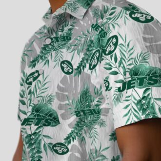 Tropical New York Jets Green White Hawaiian Shirt, Beach Vacation Football Fan Apparel