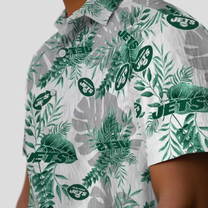 Tropical New York Jets Green White Hawaiian Shirt, Beach Vacation Football Fan Apparel