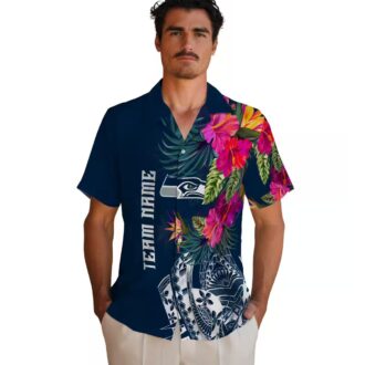 Best Seattle Seahawks Polynesian Hawaiian Shirt, Blue Floral NFL Apparel