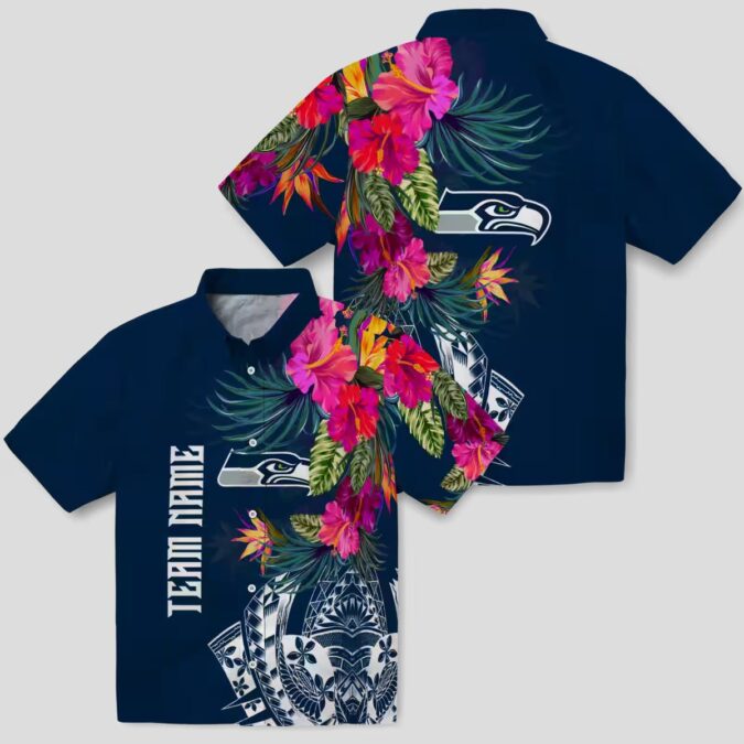 Best Seattle Seahawks Polynesian Hawaiian Shirt, Blue Floral NFL Apparel