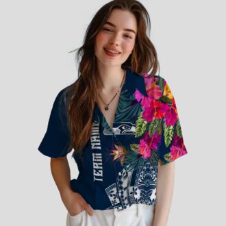 Best Seattle Seahawks Polynesian Hawaiian Shirt, Blue Floral NFL Apparel
