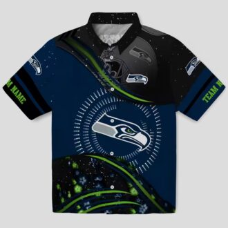 Blue & Black Seahawks Hawaiian Shirt - Football Wave Pattern Design