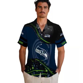 Blue & Black Seahawks Hawaiian Shirt - Football Wave Pattern Design