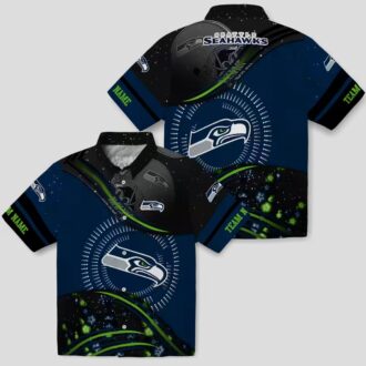 Blue & Black Seahawks Hawaiian Shirt - Football Wave Pattern Design