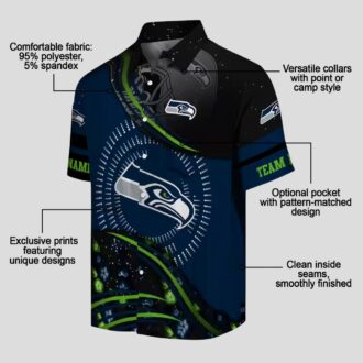 Blue & Black Seahawks Hawaiian Shirt - Football Wave Pattern Design