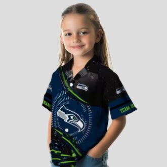 Blue & Black Seahawks Hawaiian Shirt - Football Wave Pattern Design