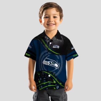 Blue & Black Seahawks Hawaiian Shirt - Football Wave Pattern Design
