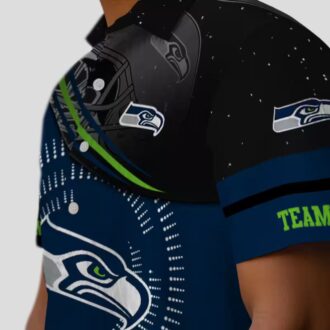 Blue & Black Seahawks Hawaiian Shirt - Football Wave Pattern Design