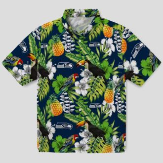 Custom Seahawks Tropical Toucan Hawaiian Shirt, Blue Floral Beach Outfit