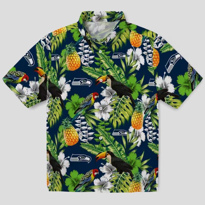 Custom Seahawks Tropical Toucan Hawaiian Shirt, Blue Floral Beach Outfit