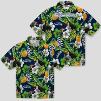 Custom Seahawks Tropical Toucan Hawaiian Shirt, Blue Floral Beach Outfit