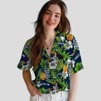Custom Seahawks Tropical Toucan Hawaiian Shirt, Blue Floral Beach Outfit