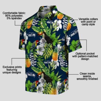 Custom Seahawks Tropical Toucan Hawaiian Shirt, Blue Floral Beach Outfit