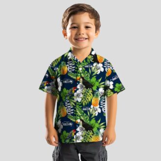 Custom Seahawks Tropical Toucan Hawaiian Shirt, Blue Floral Beach Outfit
