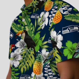 Custom Seahawks Tropical Toucan Hawaiian Shirt, Blue Floral Beach Outfit
