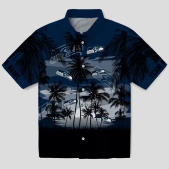 Custom Seattle Seahawks Sunset Aloha Shirt - Blue & Black Tropical Style