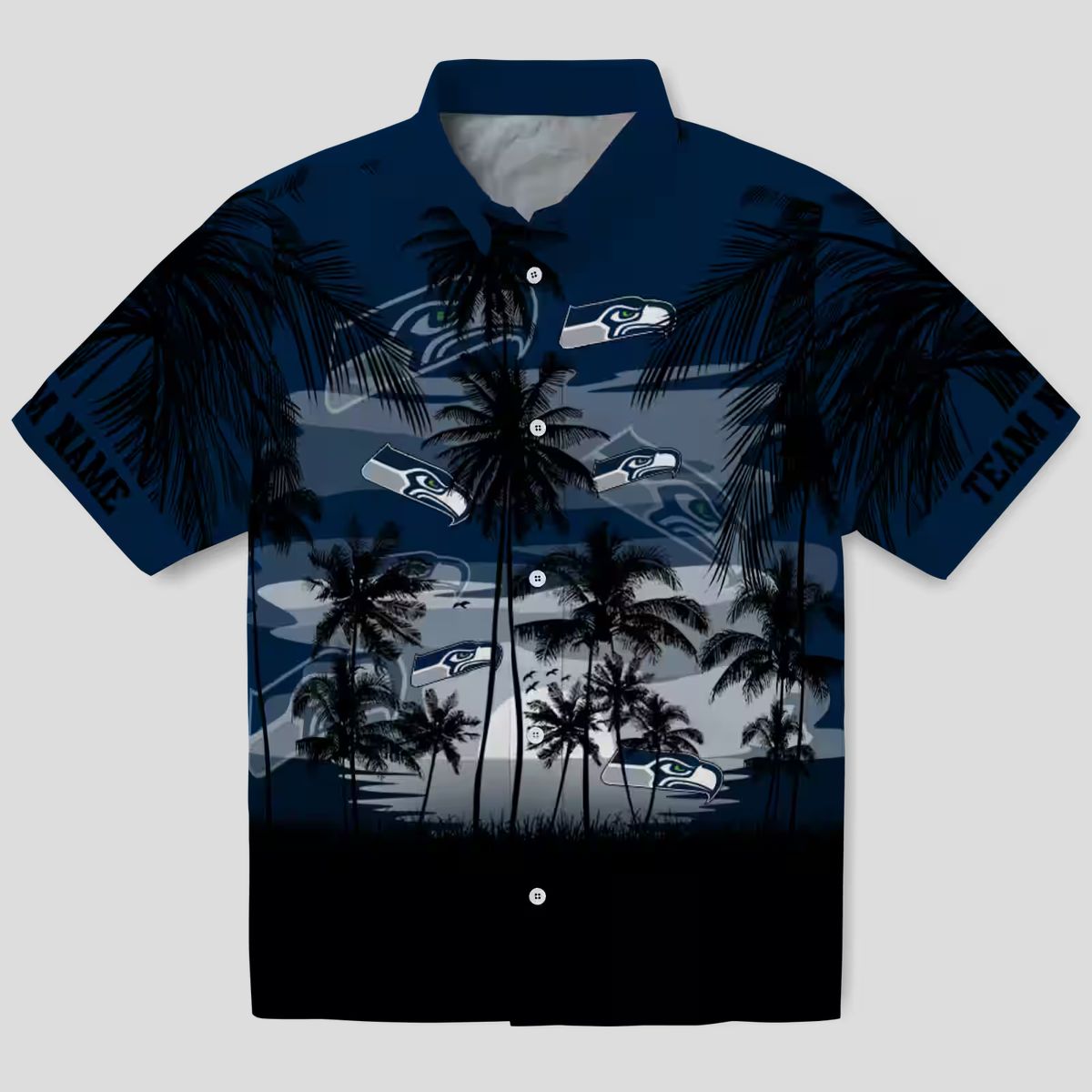 Custom Seattle Seahawks Sunset Aloha Shirt - Blue & Black Tropical Style