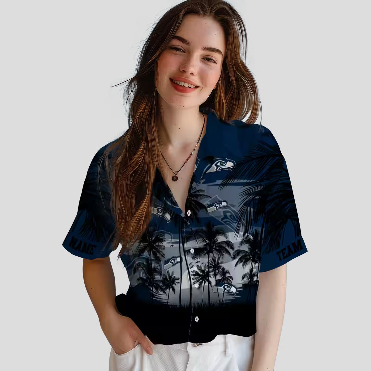 Custom Seattle Seahawks Sunset Aloha Shirt - Blue & Black Tropical Style