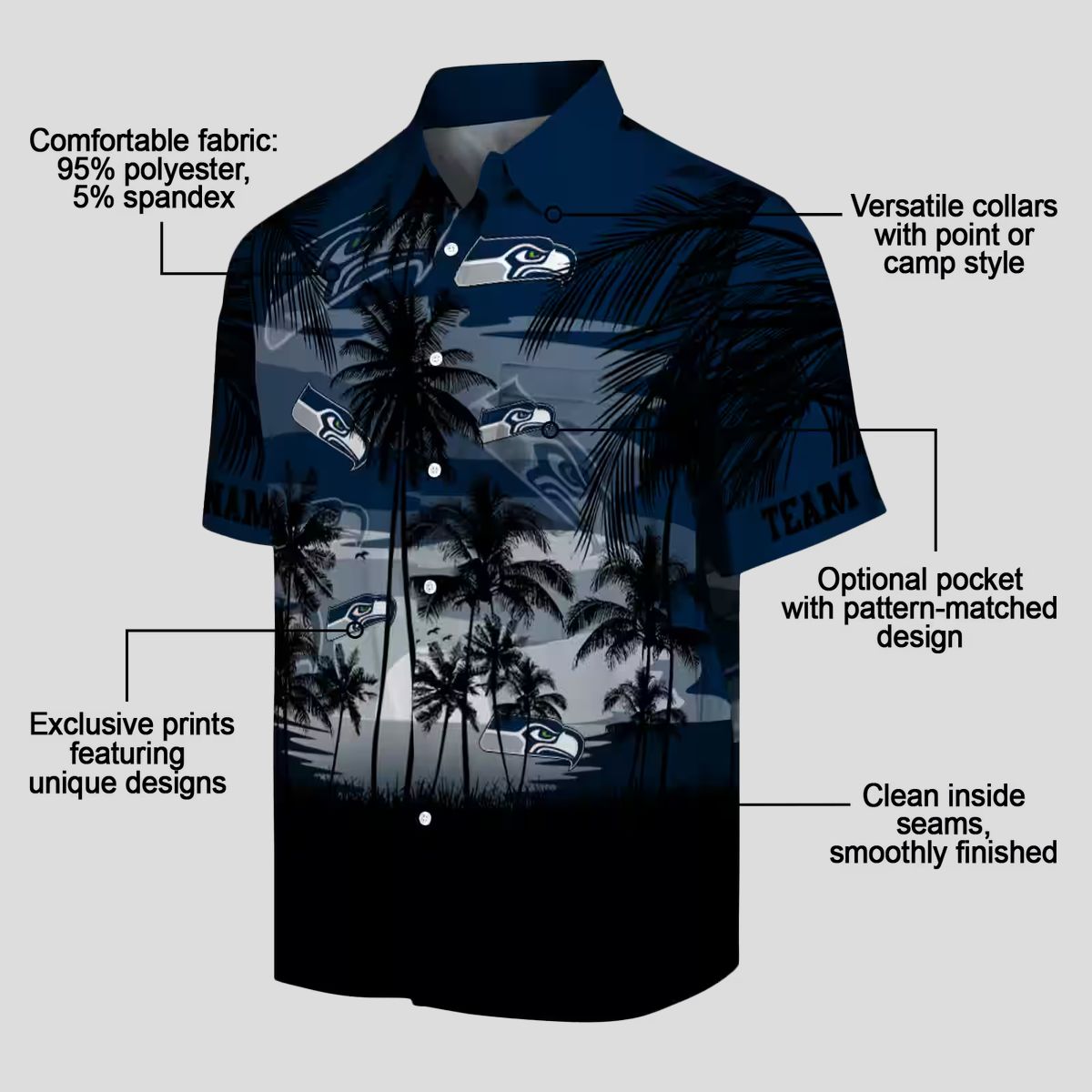 Custom Seattle Seahawks Sunset Aloha Shirt - Blue & Black Tropical Style