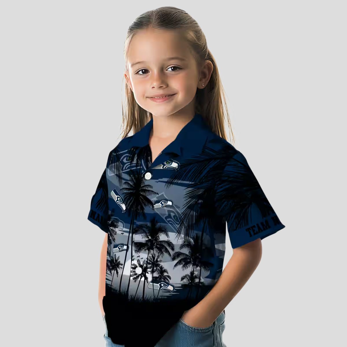 Custom Seattle Seahawks Sunset Aloha Shirt - Blue & Black Tropical Style