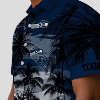 Custom Seattle Seahawks Sunset Aloha Shirt - Blue & Black Tropical Style