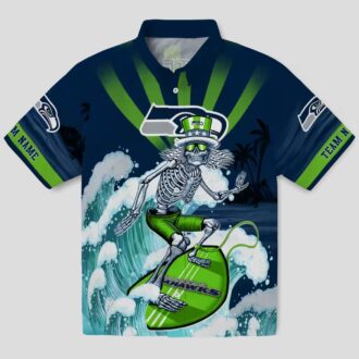 Custom Team Seahawks Surfing Skeleton Hawaiian Shirt for Football Fans