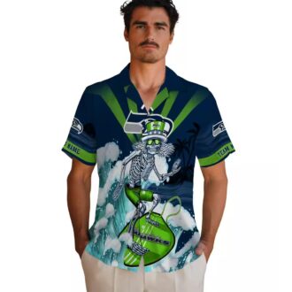 Custom Team Seahawks Surfing Skeleton Hawaiian Shirt for Football Fans