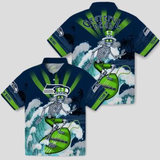 Custom Team Seahawks Surfing Skeleton Hawaiian Shirt for Football Fans