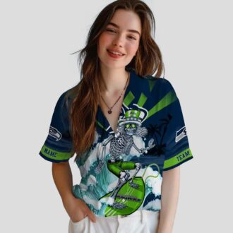 Custom Team Seahawks Surfing Skeleton Hawaiian Shirt for Football Fans