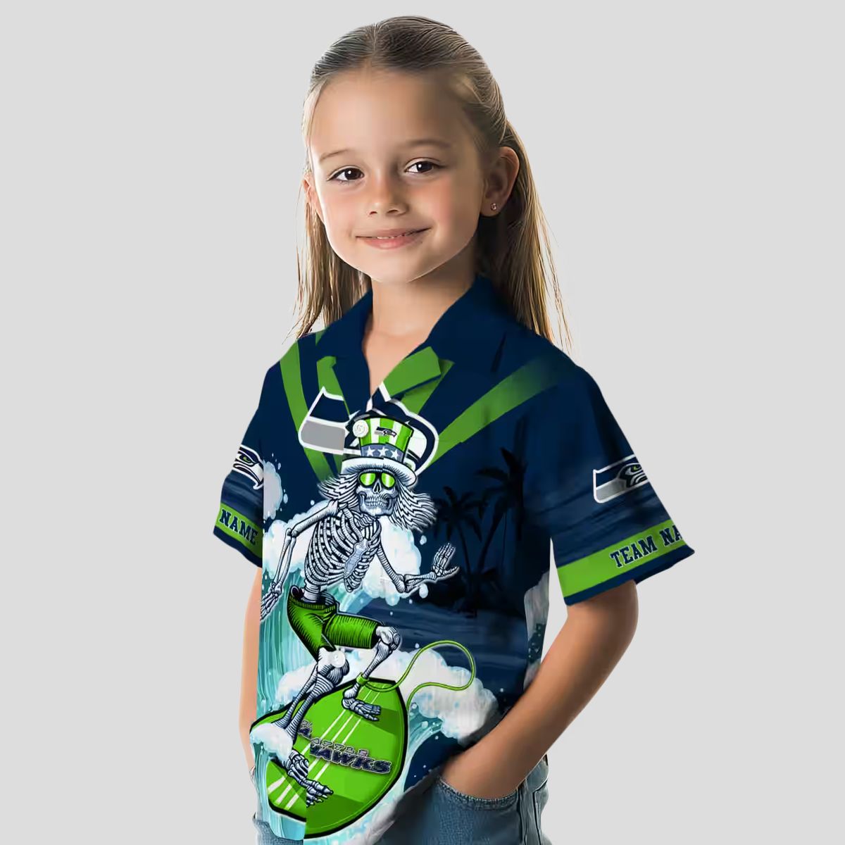 Custom Team Seahawks Surfing Skeleton Hawaiian Shirt for Football Fans