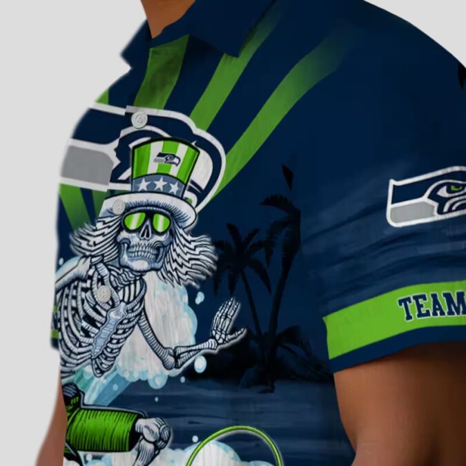 Custom Team Seahawks Surfing Skeleton Hawaiian Shirt for Football Fans