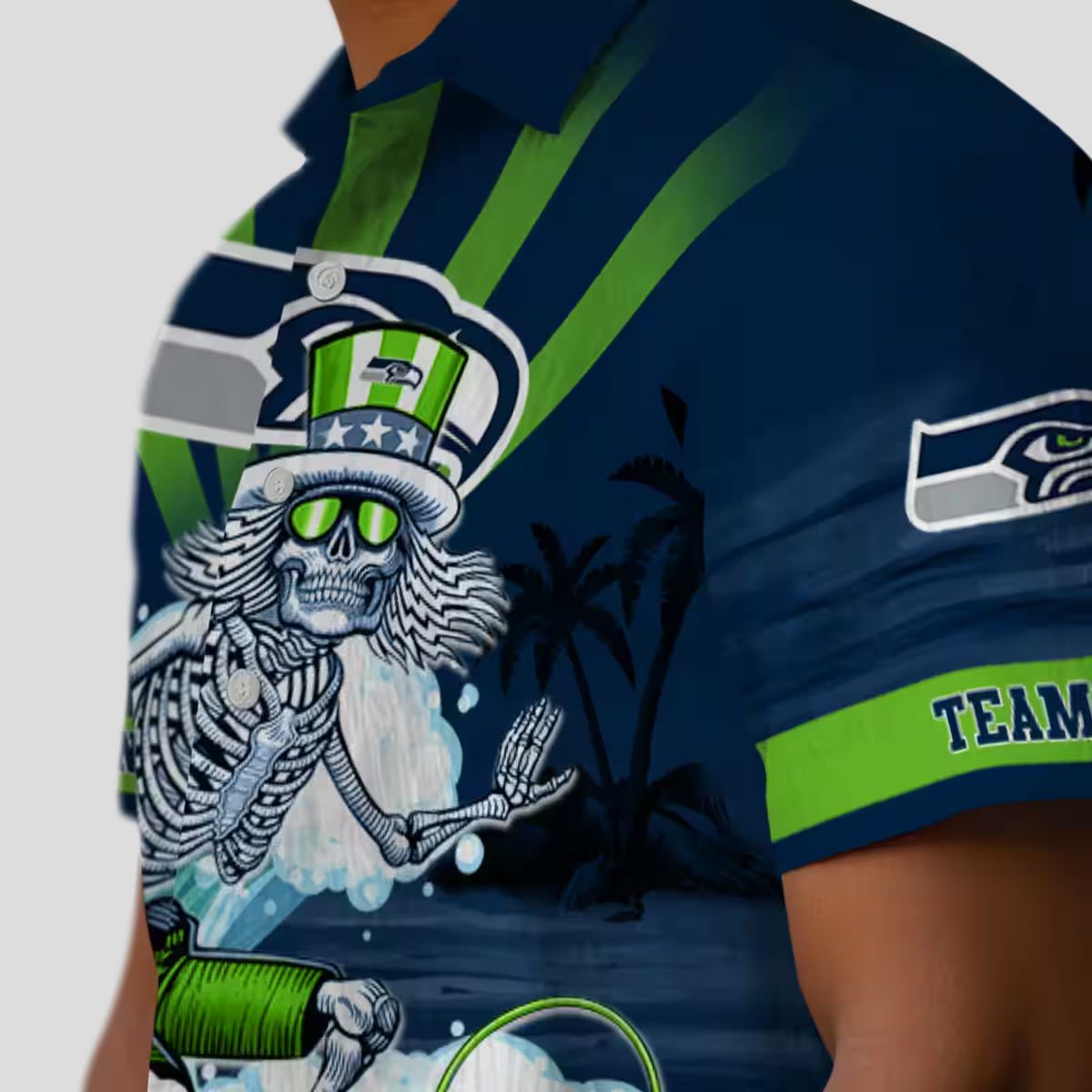 Custom Team Seahawks Surfing Skeleton Hawaiian Shirt for Football Fans