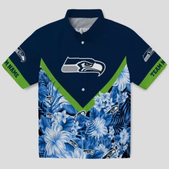 Fooball Fans Seattle Seahawks Blue Hawaiian Shirt - Floral Chevron Design