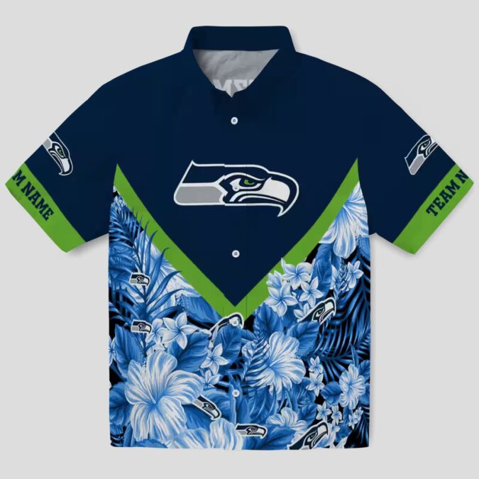 Fooball Fans Seattle Seahawks Blue Hawaiian Shirt - Floral Chevron Design