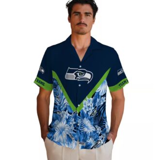 Fooball Fans Seattle Seahawks Blue Hawaiian Shirt - Floral Chevron Design